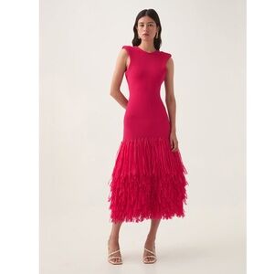 Aje Fuchsia Raffia Knit Midi Dress